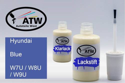Hyundai, Blue, W7U / W8U / W9U: 20ml Lackstift + 20ml Klarlack - Set, von ATW Autoteile West.